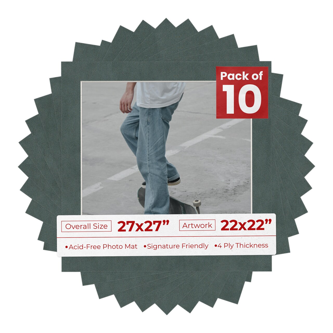 Dark Grey Suede Mat Board for 27x27 Frames - Fits 22x22 Photos